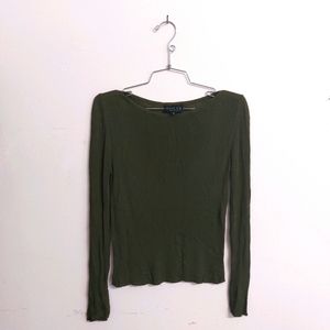 Gucci olive green silk knit long sleeve shirt